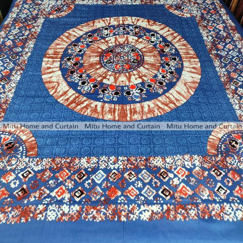 King Size Full Panel Cotton Bedsheet Set with Pillow Covers Chador Set (Sky Blue Panel Art)