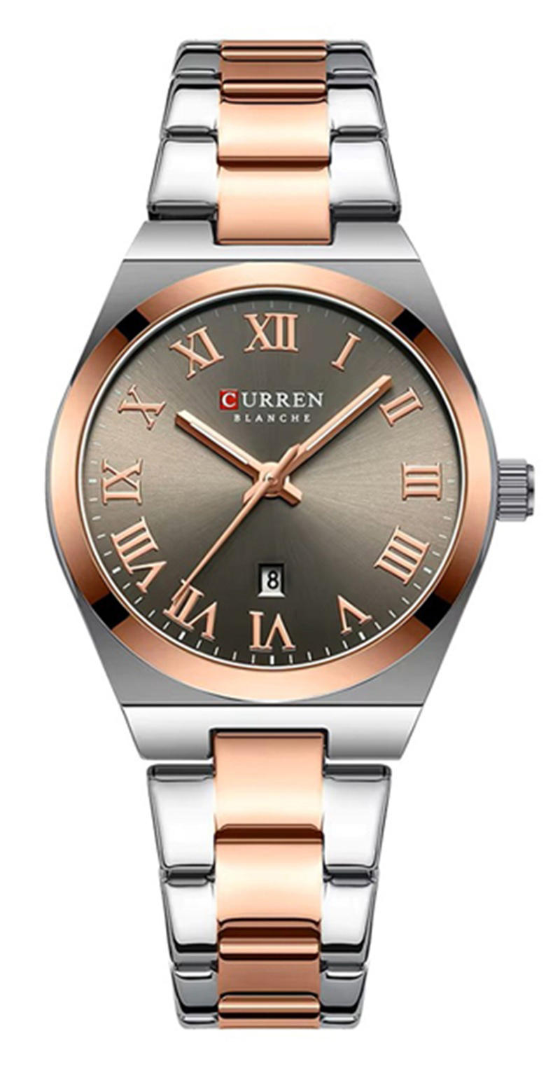Curren 9095 Latest Model Creative Steel Women’s Fashion Watch- Ash & Rose Gold