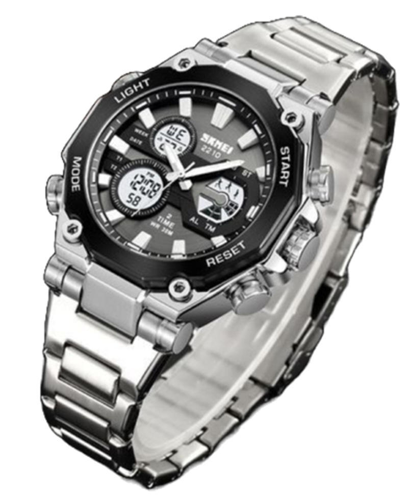 Skmei 2210 Dual Time Display Digital Watch for Men- Silver