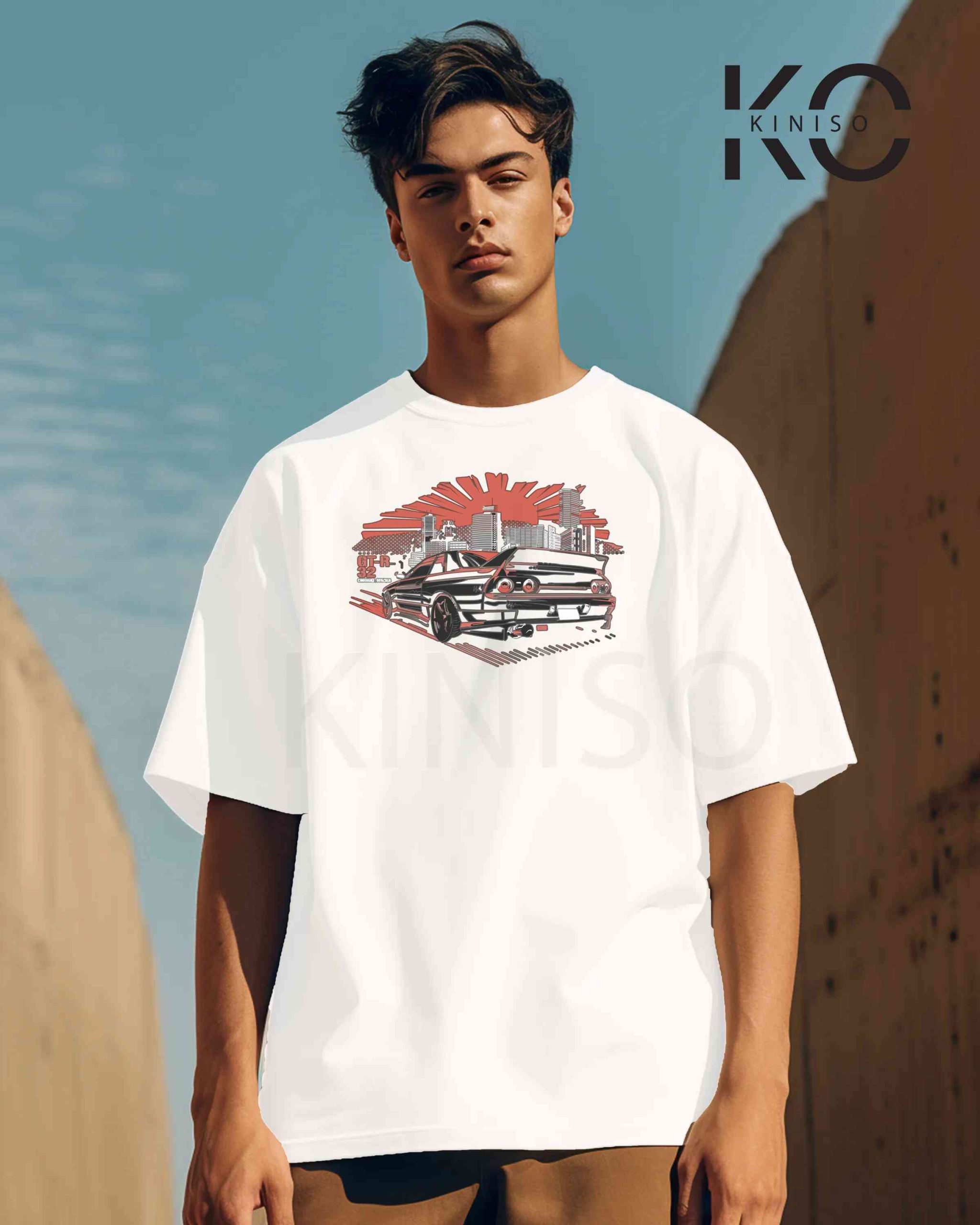 Graphic vehicle t shirt for men with Street Racing Car Tail Design Printed