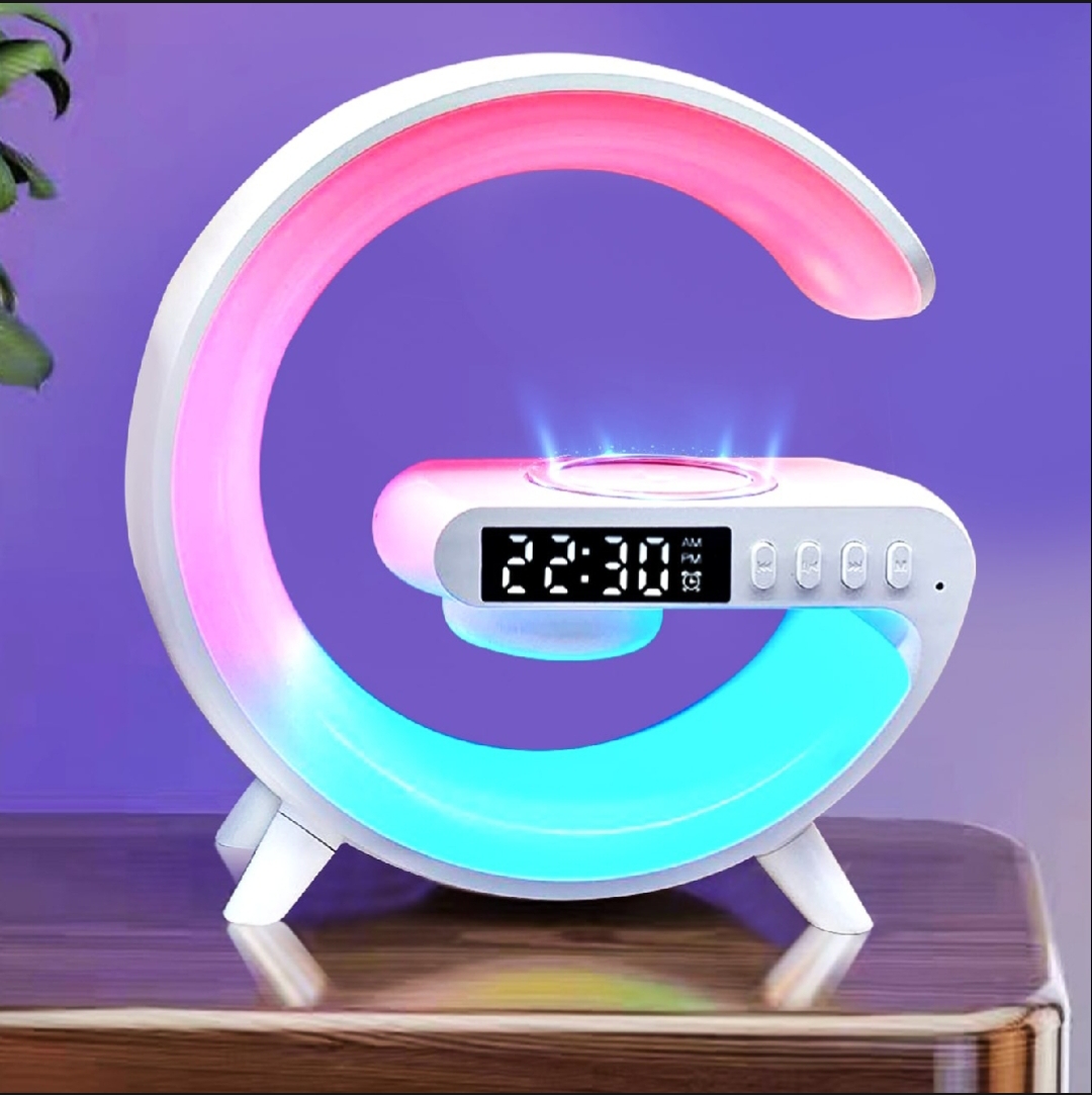 G63 Multicolor LED Moon Design Alarm Clock with Wireless Charging & Digital Display – Stylish Night Lamp & Phone Stand