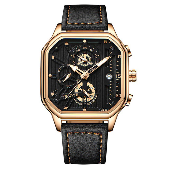 Trsoye Fashionable Black leather belt wrist Watch