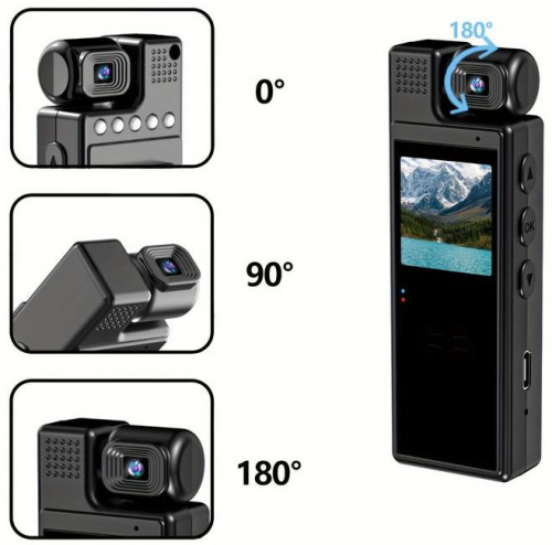 L9 Portable Body Camera 180° Rotating Lens Night Vision