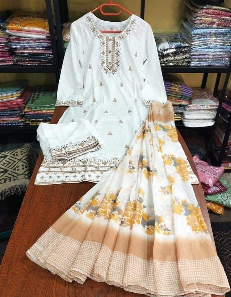 Readymade Embroidery Cotton Three Piece