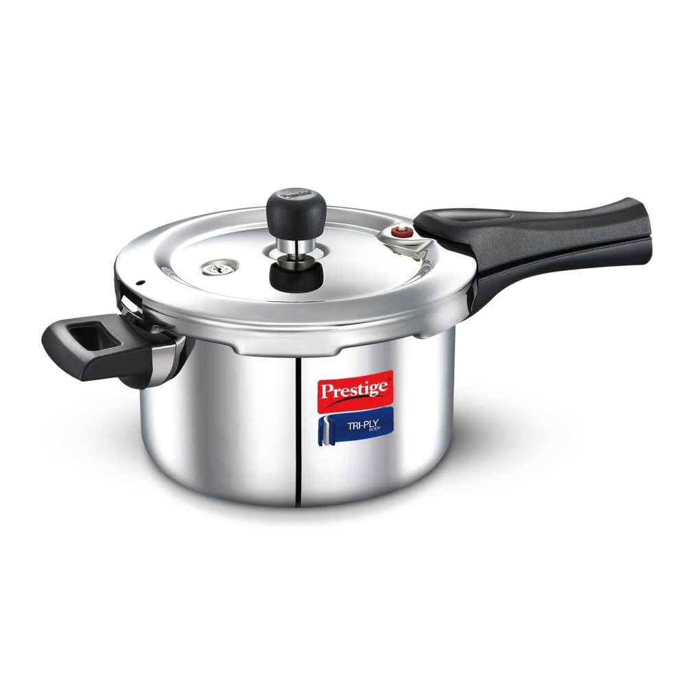 Prestige Triply Outer Lid Induction Compatible Pressure Cooker |Stainless Steel| Deep Lid Spillage Control | Even heat distribution- 3 Ltrs