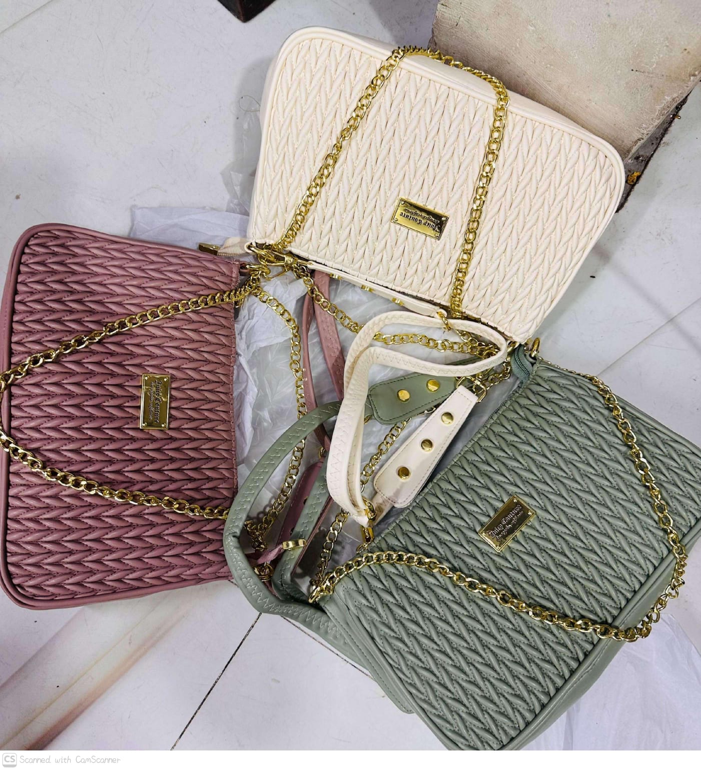Premium Chain Shoulder Bag – White / Pink / Mint