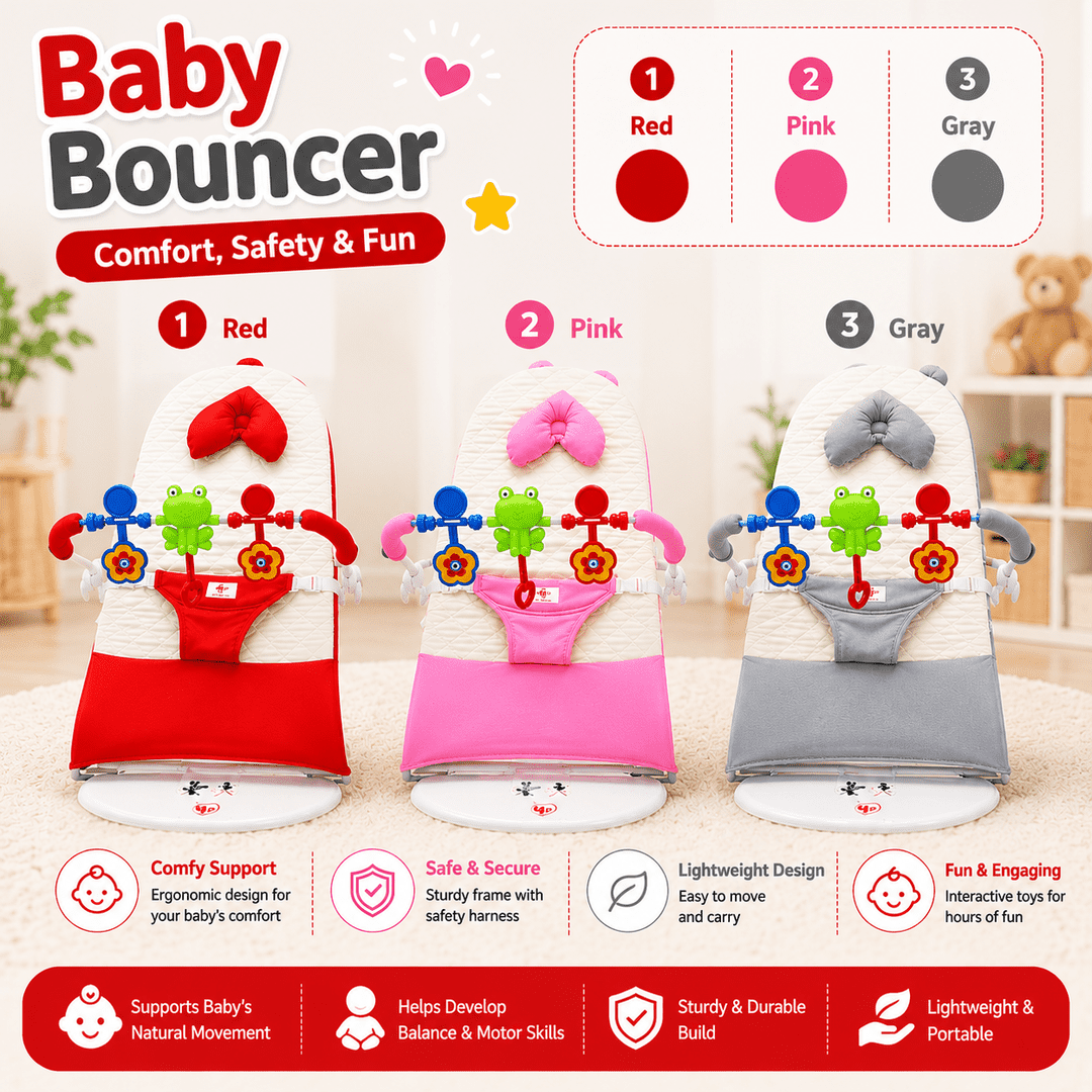 Baby Bouncer with pillow, toy & music Chair for Newborn Infant | Soft Baby Rocker Seat with Toy Bar Safety Belt Portable Baby Swing Chair