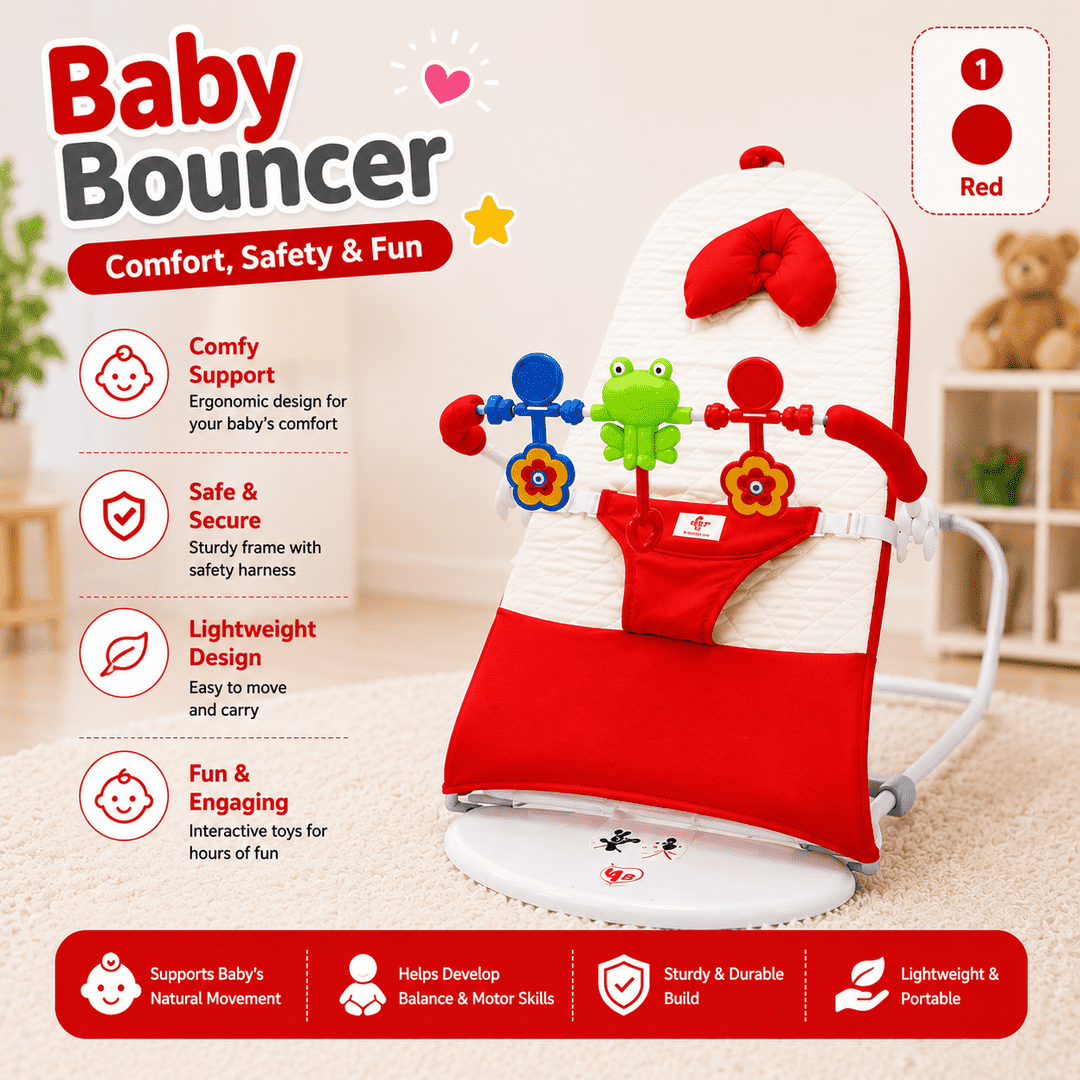 Baby Bouncer with pillow, toy & music Chair for Newborn Infant | Soft Baby Rocker Seat with Toy Bar Safety Belt Portable Baby Swing Chair