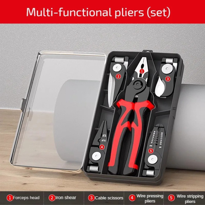 ?? ????_ Multifunctional Electrician Pliers 5 in 1 Replaceable Wire Stripping Pliers Wire Cutting Needle Nosed Pliers Special Tools.