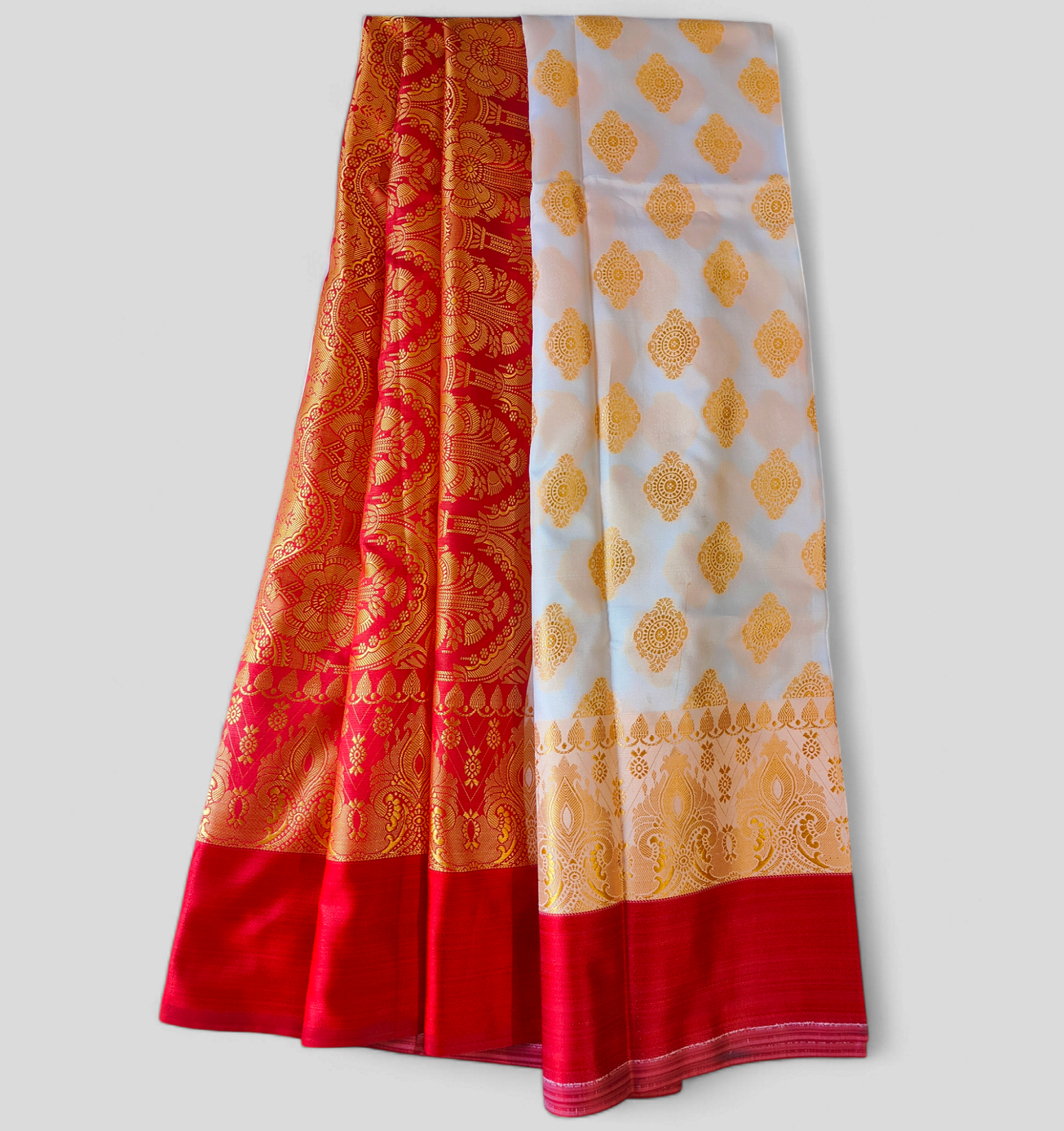 Fashionable Trendy White Color Tangail Tat Soft Silk Katan Saree for Women