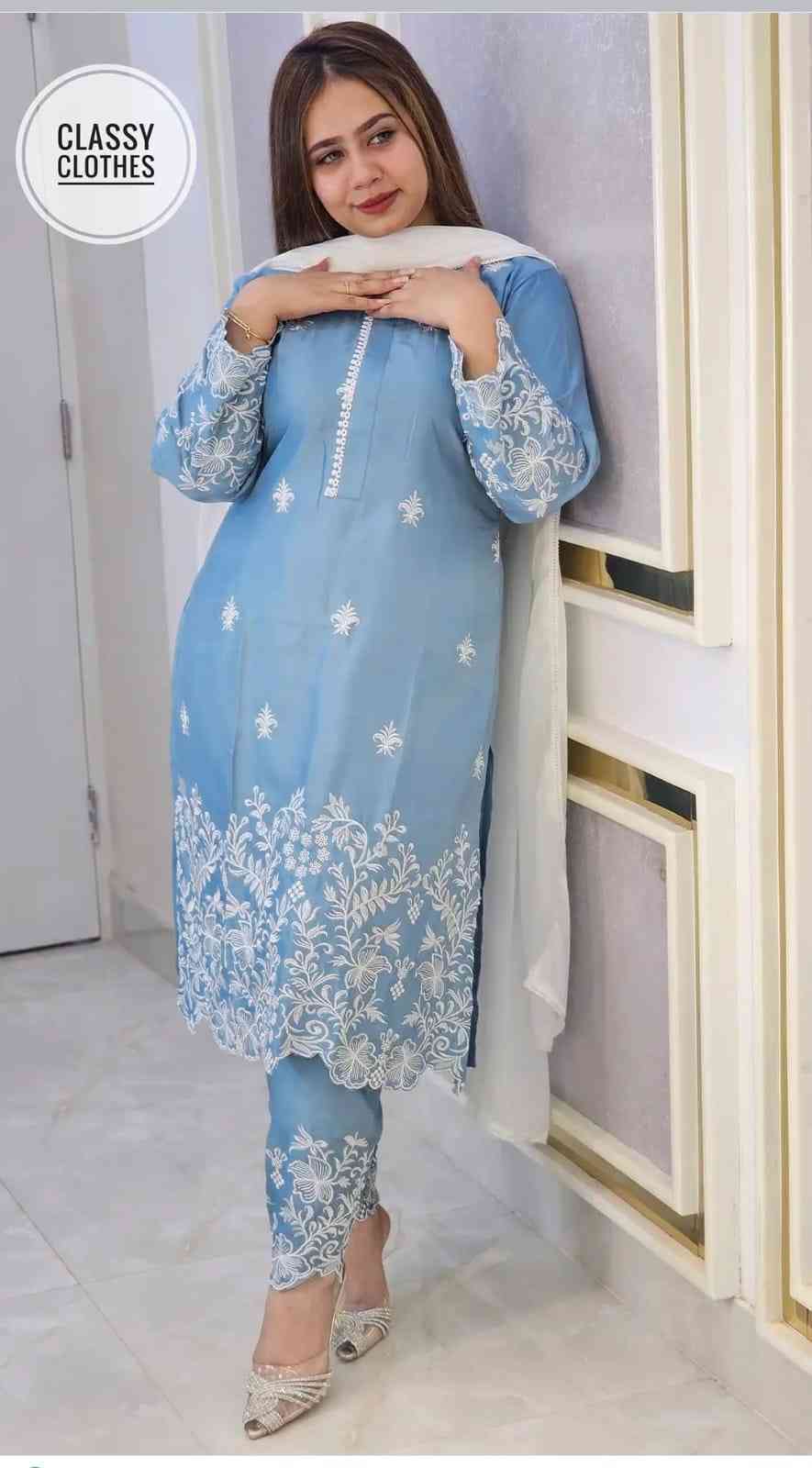 Cotton Embroidery Three Piece