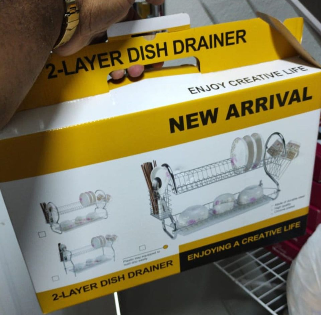 ?? ????_ 2 Layer Dish Drainer, Kitchen Stainless Steel 2 Layer S Shape Dish Rack Organizer Storage Set with Tray
