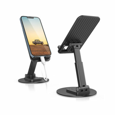DOLPHY Adjustable & Foldable Phone/Tablet Holder | 360 Degree Metal Mobile Stand for Bed, Office Table, Desk & Home, PC, Smartphone & Tablets