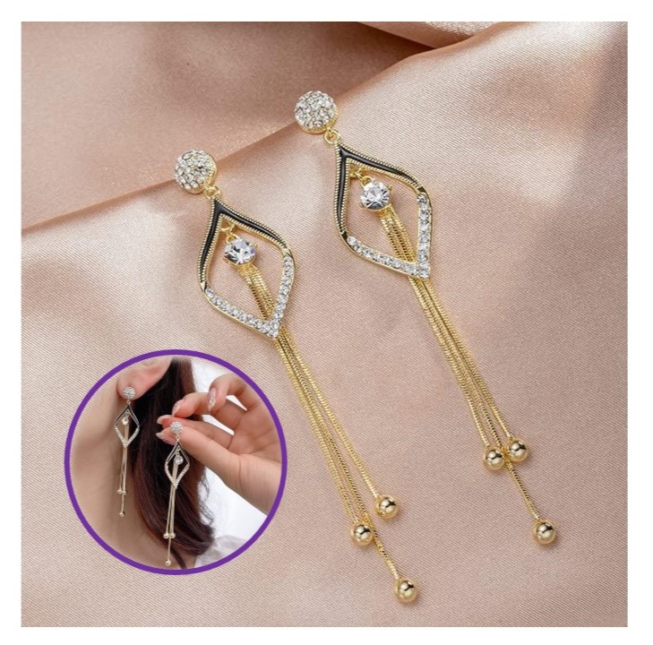 Diamond Rhombus Long Tassel Earrings for women.