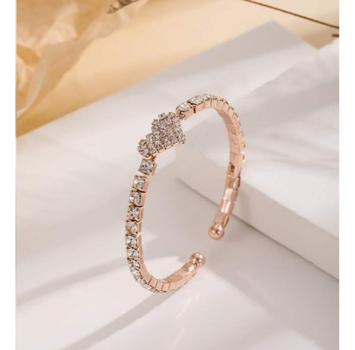 Bracelet Rhinestone Heart Decor Cuff Bangle Adjustable Bangle Bracelet for Women-Golden Bracelet