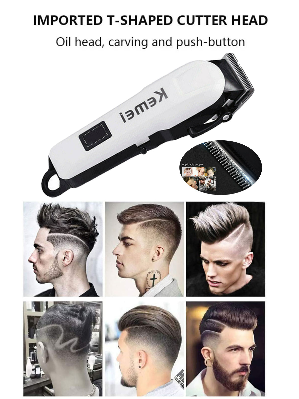 Professionals Design Perfect Shaver And Haircut Rechargeable Beard And Moustaches Hair Machine And Trimming With Cord And Without Cordless Use km809A(White)