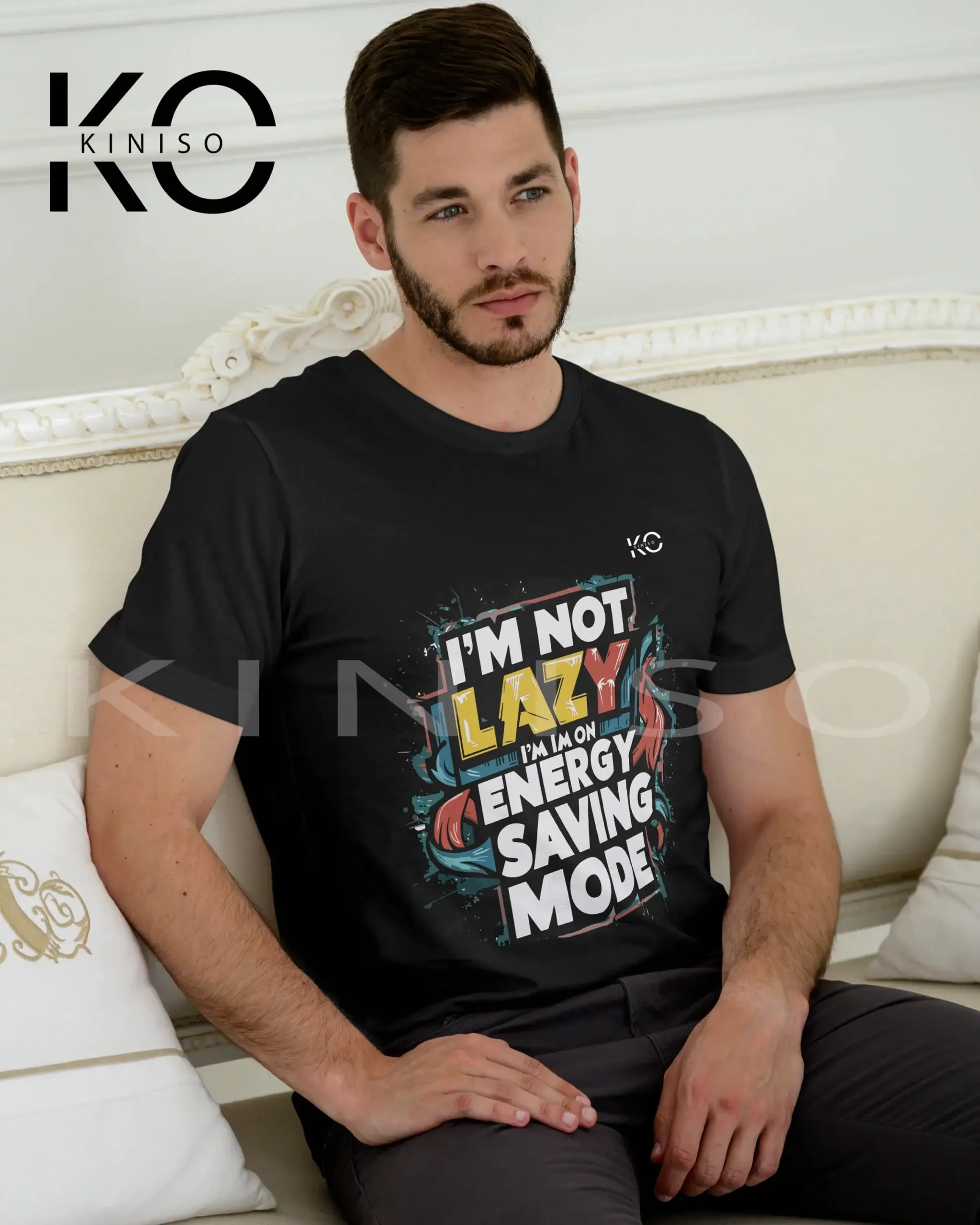 Half Sleeve Designer T-Shirt for Men – I’m Not Lazy I’m on Energy Saving Mode