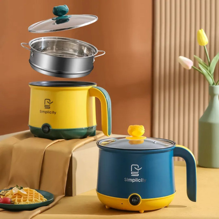 Simplicity Portable Electric Cooking Pot Electric Cooker Pot Manual Electric Heating Pot with Steamer and Multipurpose 1.8 Liter