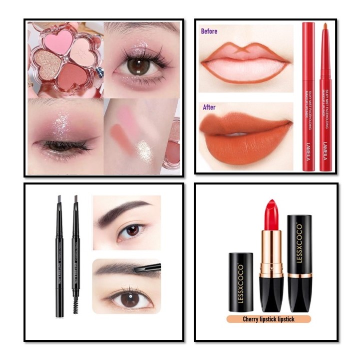4 in 1 Beauty Combo: Eyeshadow Palette, Color-Changing Lipstick, Lip Liner & Eyebrow Pencil – The Ultimate Makeup Set for Women