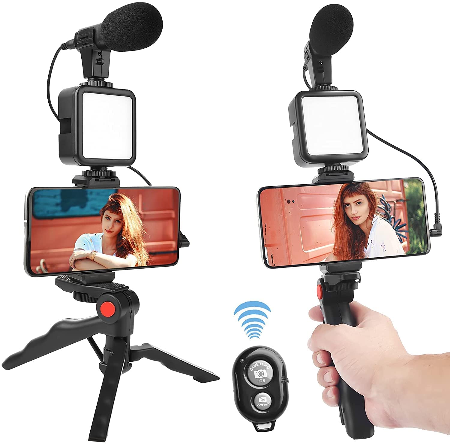 ?? ????_ Video Making Tripod Kit For Live Broadcast 3 In 1 With Microphone, Led Light, Mini Stand & Remote Control, Vloging Kit
