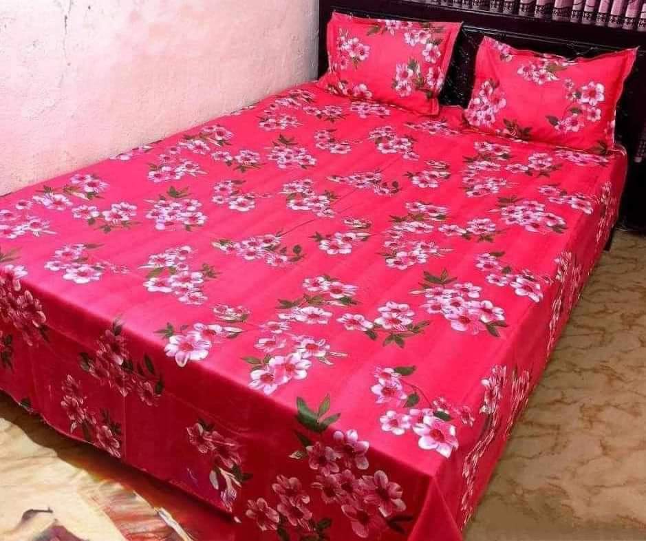 Double (King) Size Bedsheet Cotton Blend Fabric Multicolor Print with two Pillow Covers