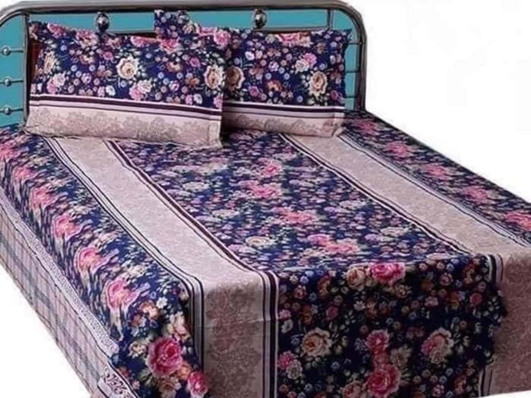 Double (King) Size Bedsheet Cotton Blend Fabric Multicolor Print with two Pillow Covers