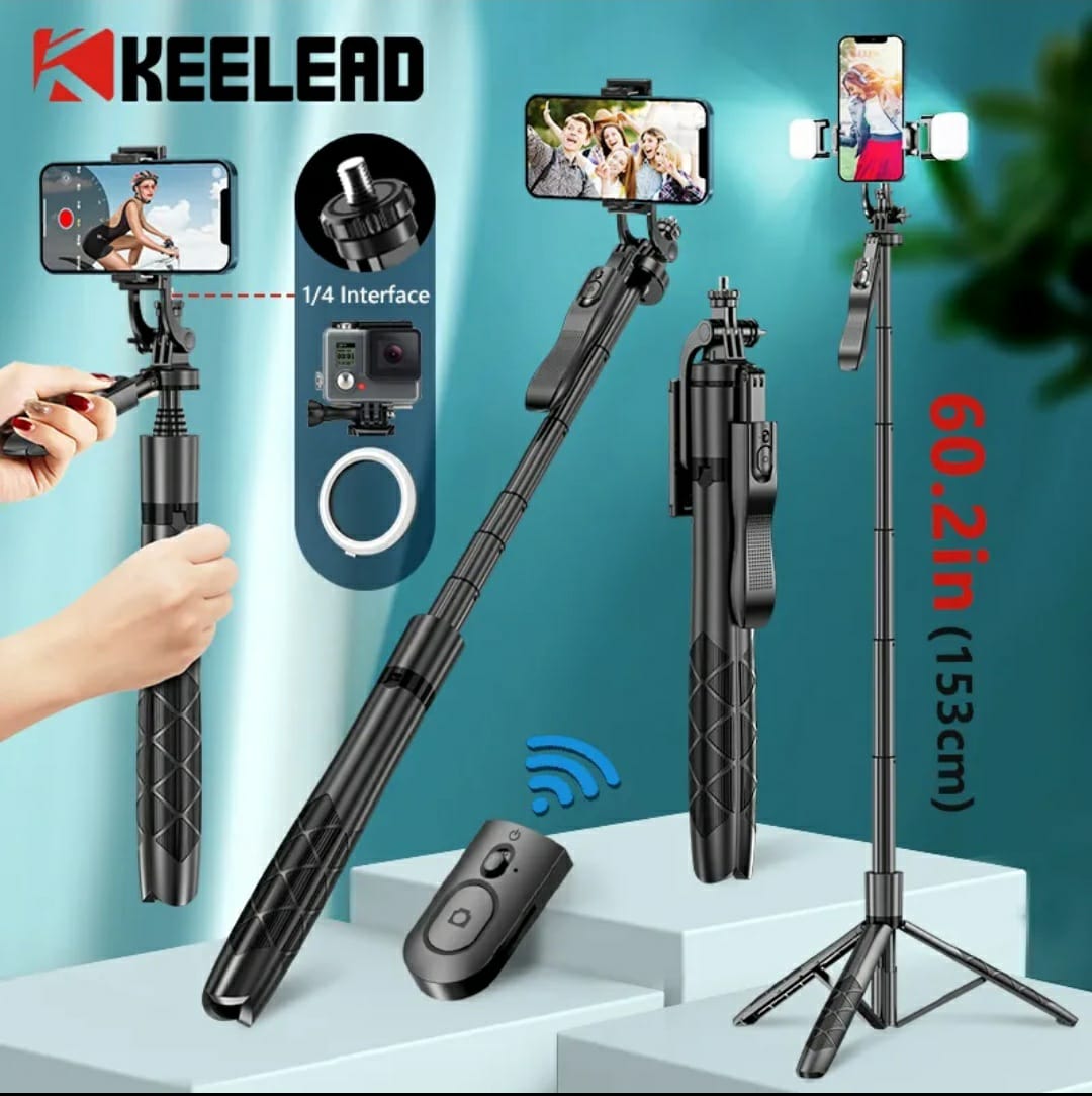 {K-28}Long Video Stand Cum Selfie Stick Tripod with Remote – 360° Rotation Phone Stand with Wireless Remote Con