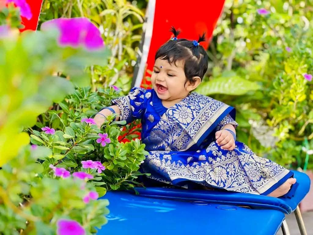 Baby Ready Saree- Blue katan