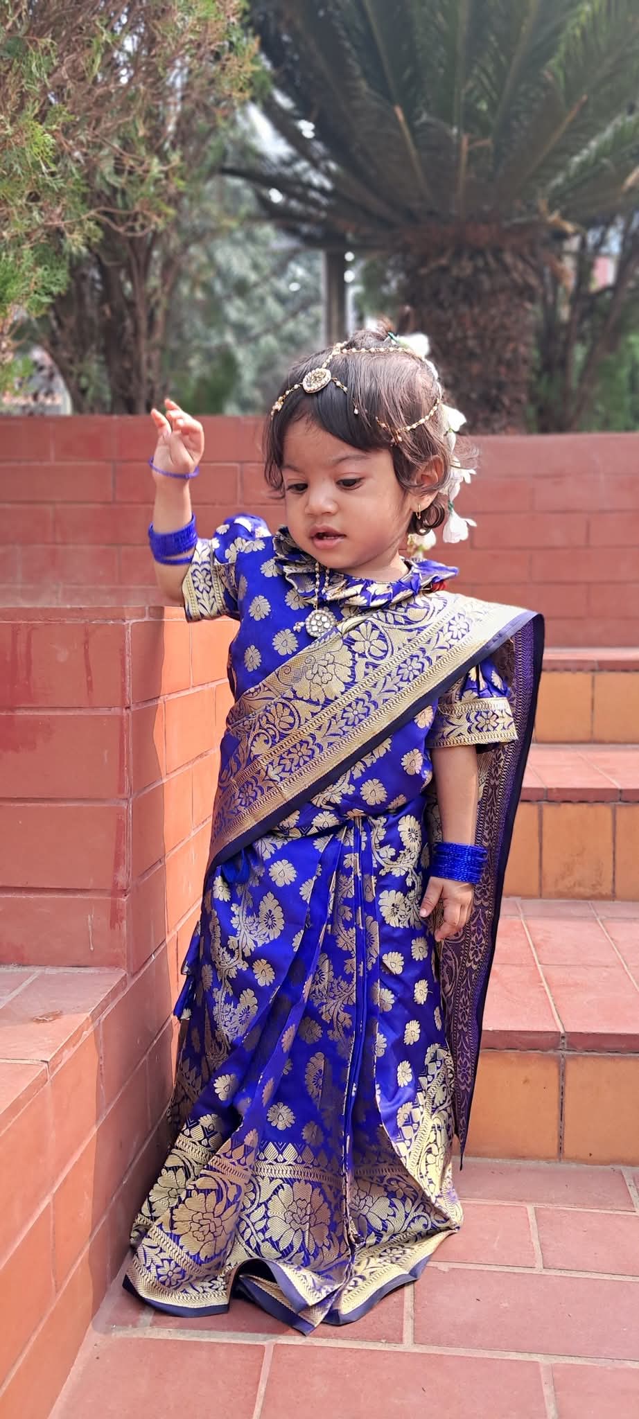 Baby Ready Saree- Blue katan