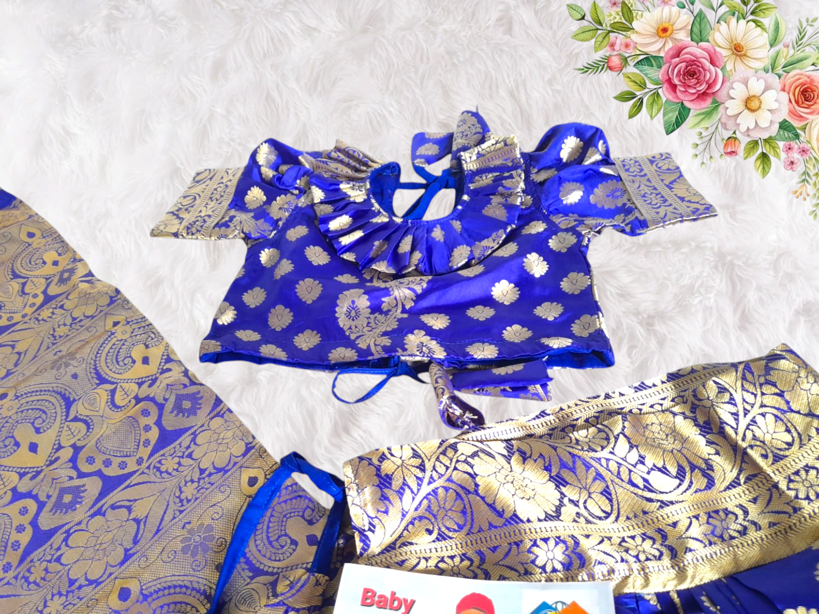 Baby Ready Saree- Blue katan