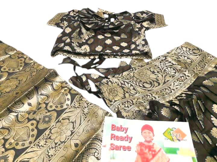 Baby Ready Saree- Black Katan