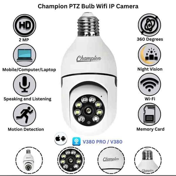 Champion PTZ Single Lens Bulb Wifi IP Camera