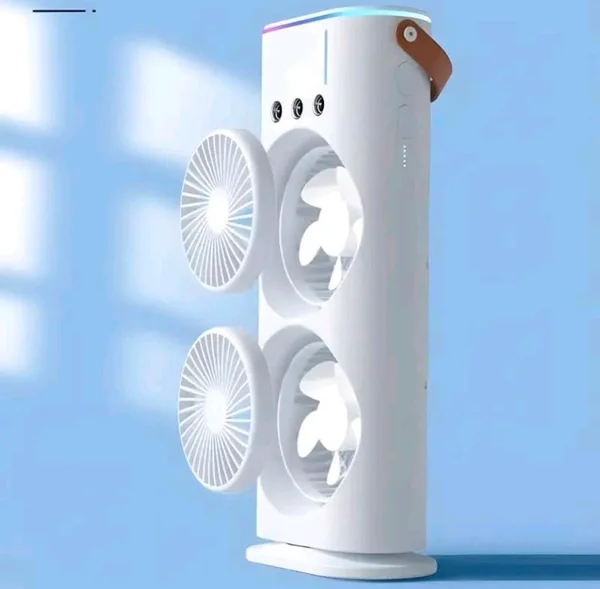 Rechargeable Dual Head Mist Cooling Fan with Adjustable Speeds
