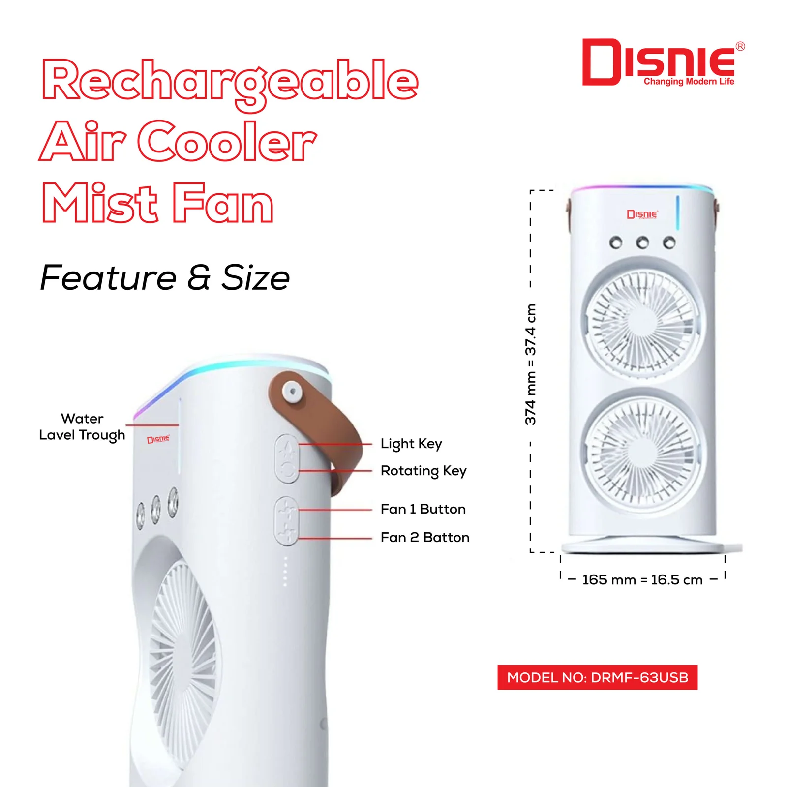 Rechargeable Dual Head Mist Cooling Fan with Adjustable Speeds