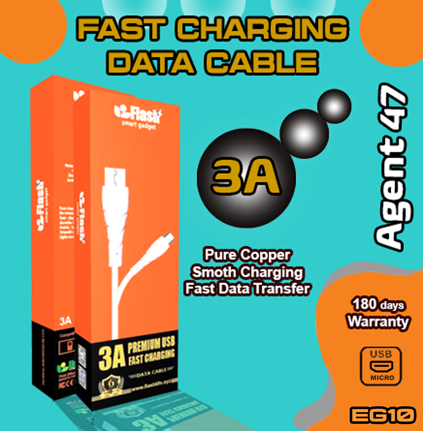 EG10 Flash Agent 47 3A Micro USB Data Cable