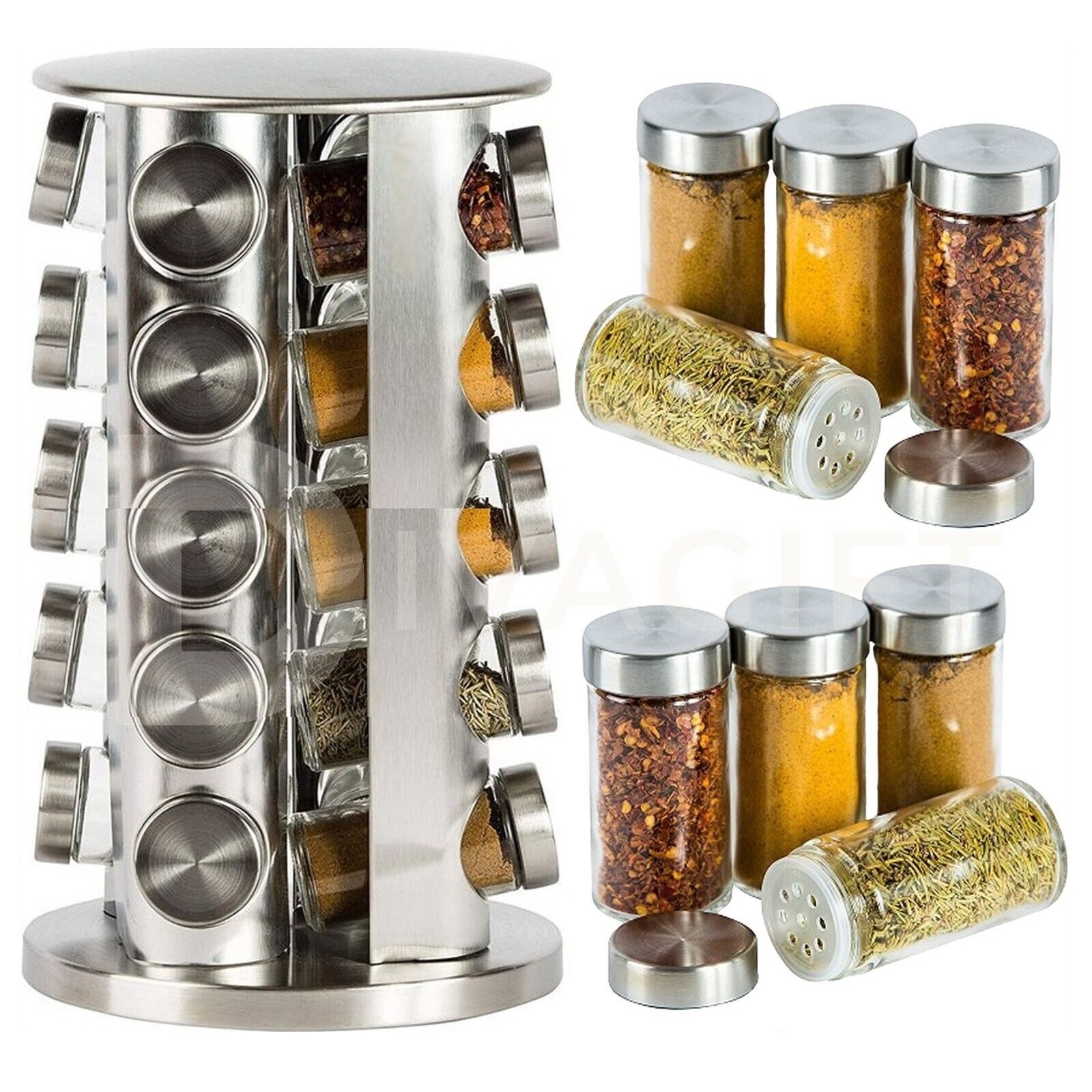 20 Pieces Stainless Steel Rotating Spice Rack