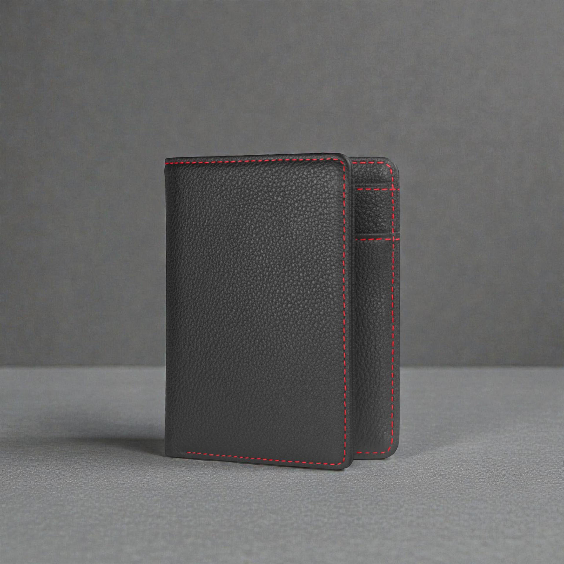 Zays Premium Handcrafted Slim Bifold Leather Short Wallet for unisex - Personalized Top-Grain Leather Wallet - Compact Durable Stylish - ZSW124-Black Red Suta