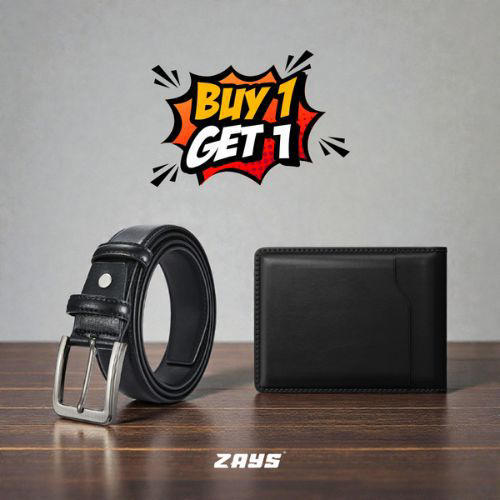 Zays Special Buy1 Get1 Offer - Premium Leather Belt and Wallet - Huge Savings on Quality Leather Accessories (ZSW101-ZMB101-Black)