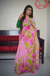 হাফসিল্ক শাড়ীতে হ্যান্ডপ্রিন্ট তুলির কাজ করা