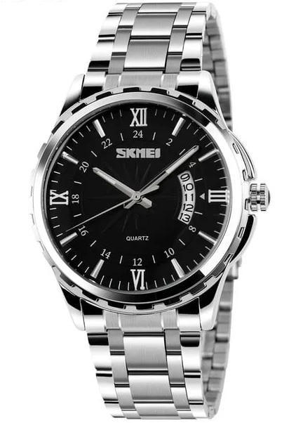 Skmei 9069 luminous needles stainless luxury Men’s watch- Silver Black