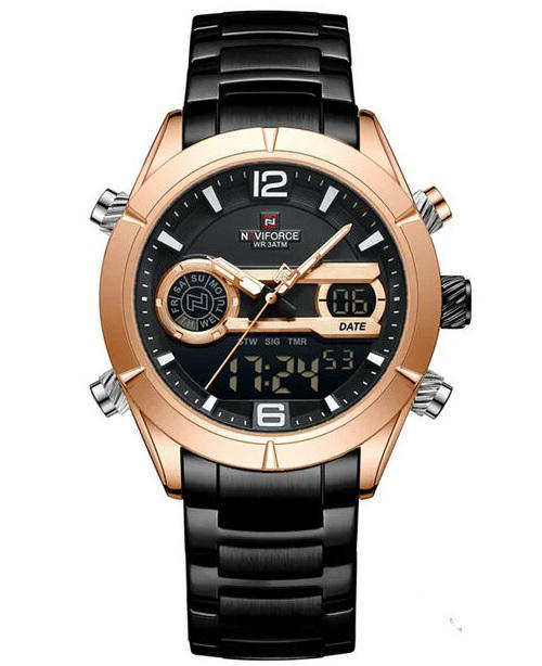 Naviforce 9232 Quartz Men’s Watch–Rose Gold Black