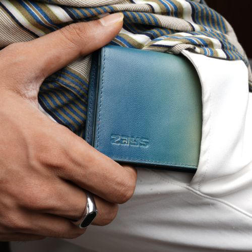 Zays Premium Leather Magnetic Card Holder - Slim and Eco-Friendly Mini Wallet for Unisex - Handmade Secure Compact and Stylish Design (ZCW115 - Sky Mix)