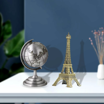 World Map 3D Rotating Glove Decoration Gift-Silver & Eiffel Tower Metal Showpiece Decoration Gift