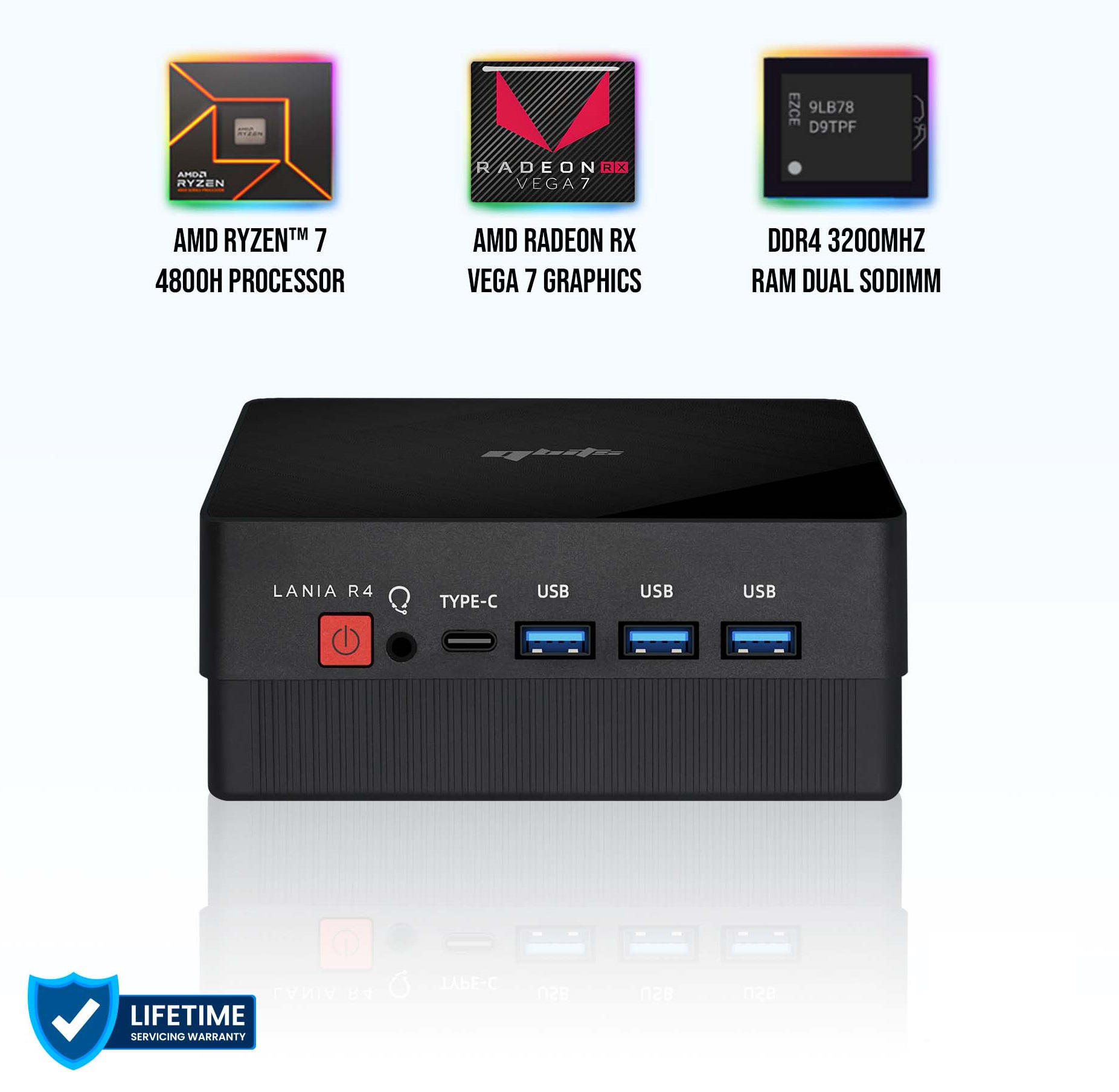 Qbits Lania R4 AMD Ryzen 7 4800H 8GB DDR4 RAM 1TB M.2 Western Digital NVMe SSD Windows 11 Mini PC