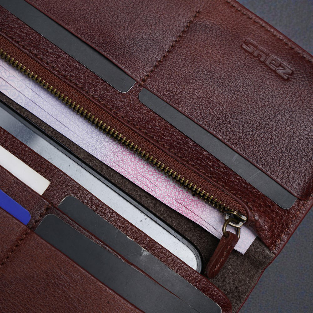 Zays Premium Genuine Leather Long Wallet for Unisex - Elegant Design Spacious Card and Mobile Slots - Durable Full Grain Leather (ZLW104-Antique Brown)