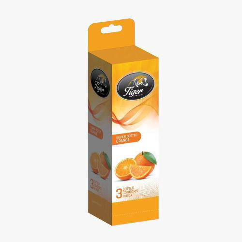 Tiger Super Dotted Orange Flavoured Condoms 12 Packets (36 Pcs)