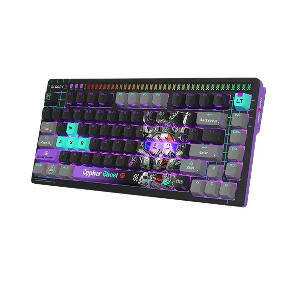 A4Tech Bloody AT75 Cypher Ghost RGB USB Mechanical Gaming Keyboard with Voice-Activated LED Lighting Bar