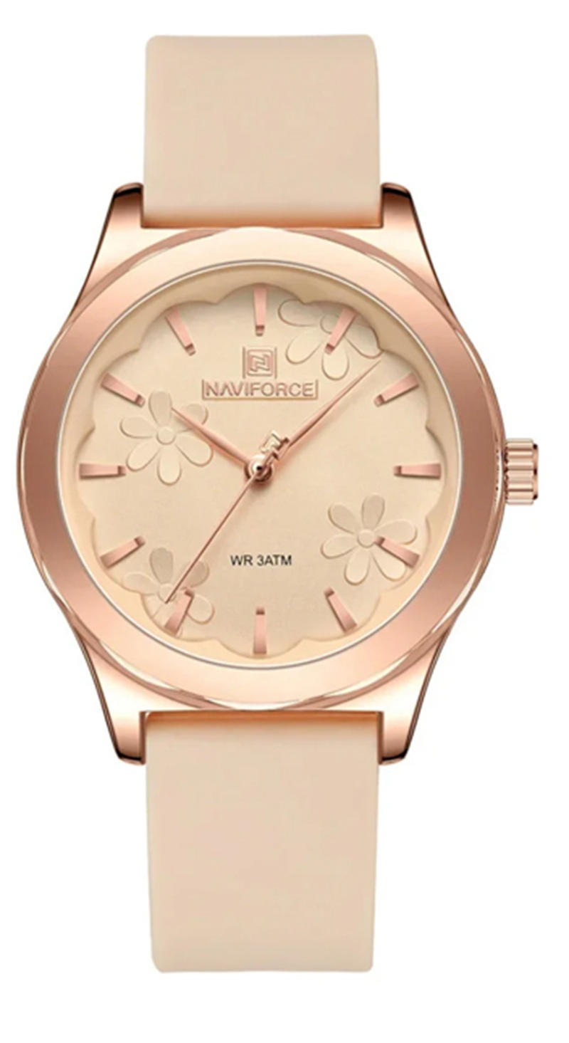 Naviforce Wristwatch Silicone Rubber Bracelet Casual for Women (NF5051)-Rose Gold