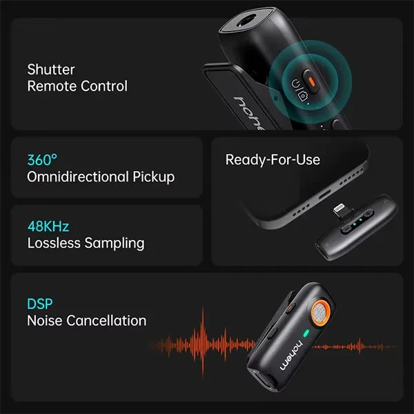 Hohem MIC-01 Wireless Microphone (2TX+1RX+Charging Case) for Android
