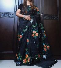 হাফসিল্ক শাড়ীতে হ্যান্ডপ্রিন্ট তুলির কাজ করা